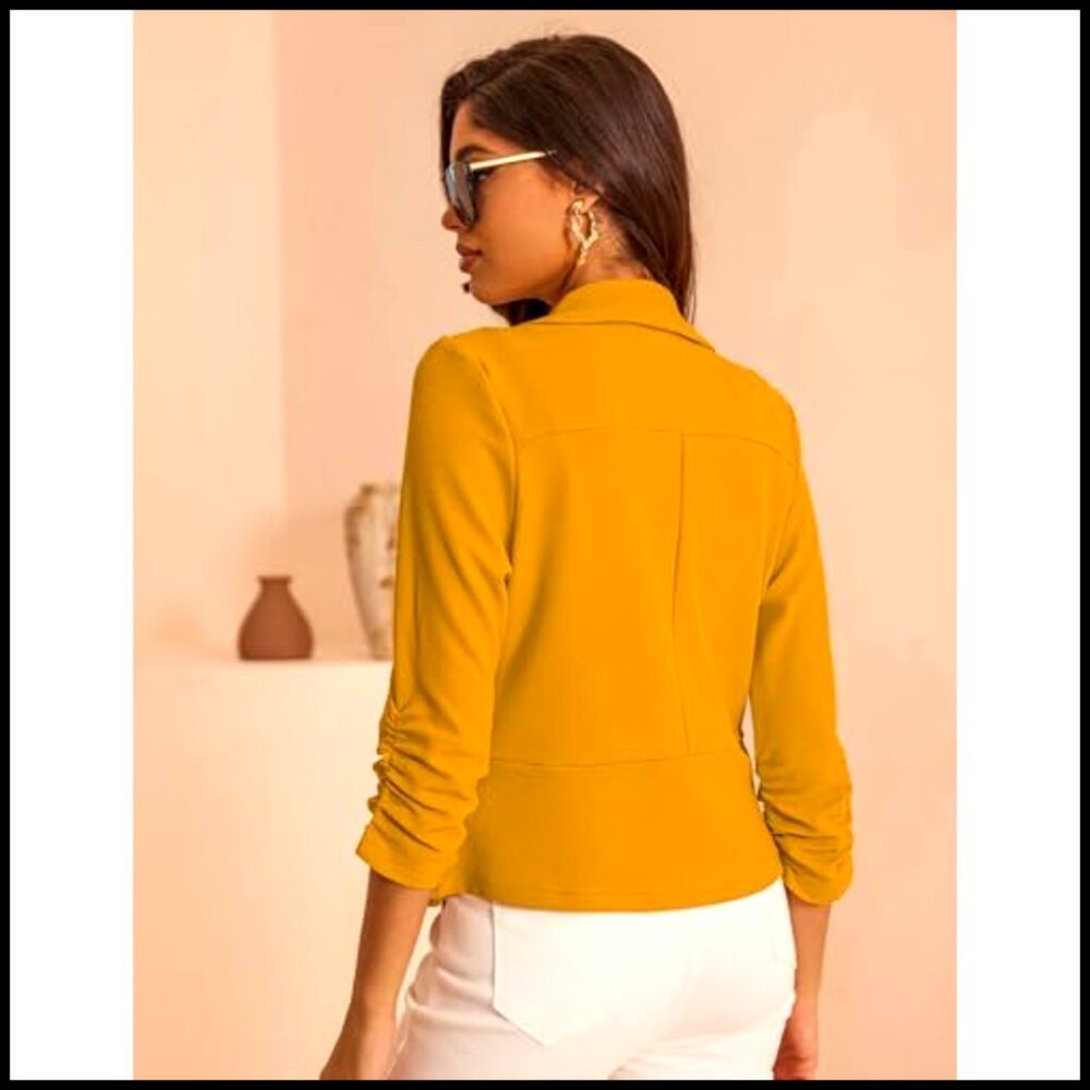 3/4 Sleeve Cropped Blazer Open Front Cardigan Jacket S-XL - Picture 4 of 7